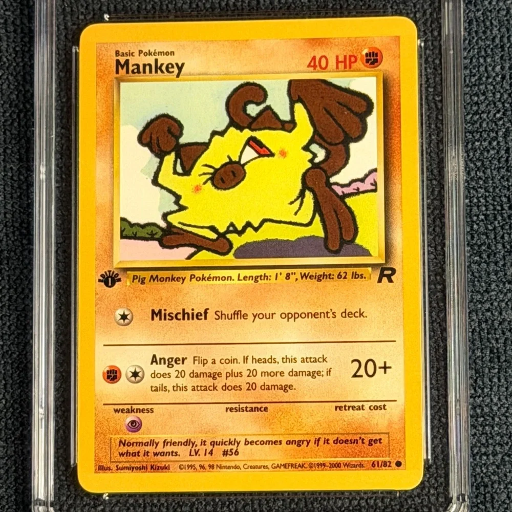 Pokemon Mankey 61/82 1st Edition CGC 9 Mint Blue Label TCG 2000 Team Rocket WotC